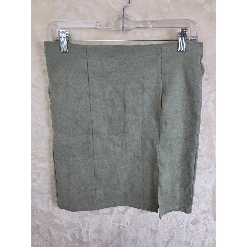 IRIS Sage Green Faux Suede 2 Piece Set Crop Top and Mini Slit Skirt ISET135 L